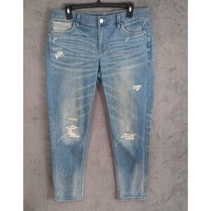White House Black Market Jeans Midrise Girlfriend Soft Size 8 Lace Distressed